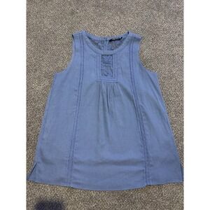 Doe & Rae Sleeveless Top Blue Crochet Trim‎ Accents Casual Tank Blouse Size M